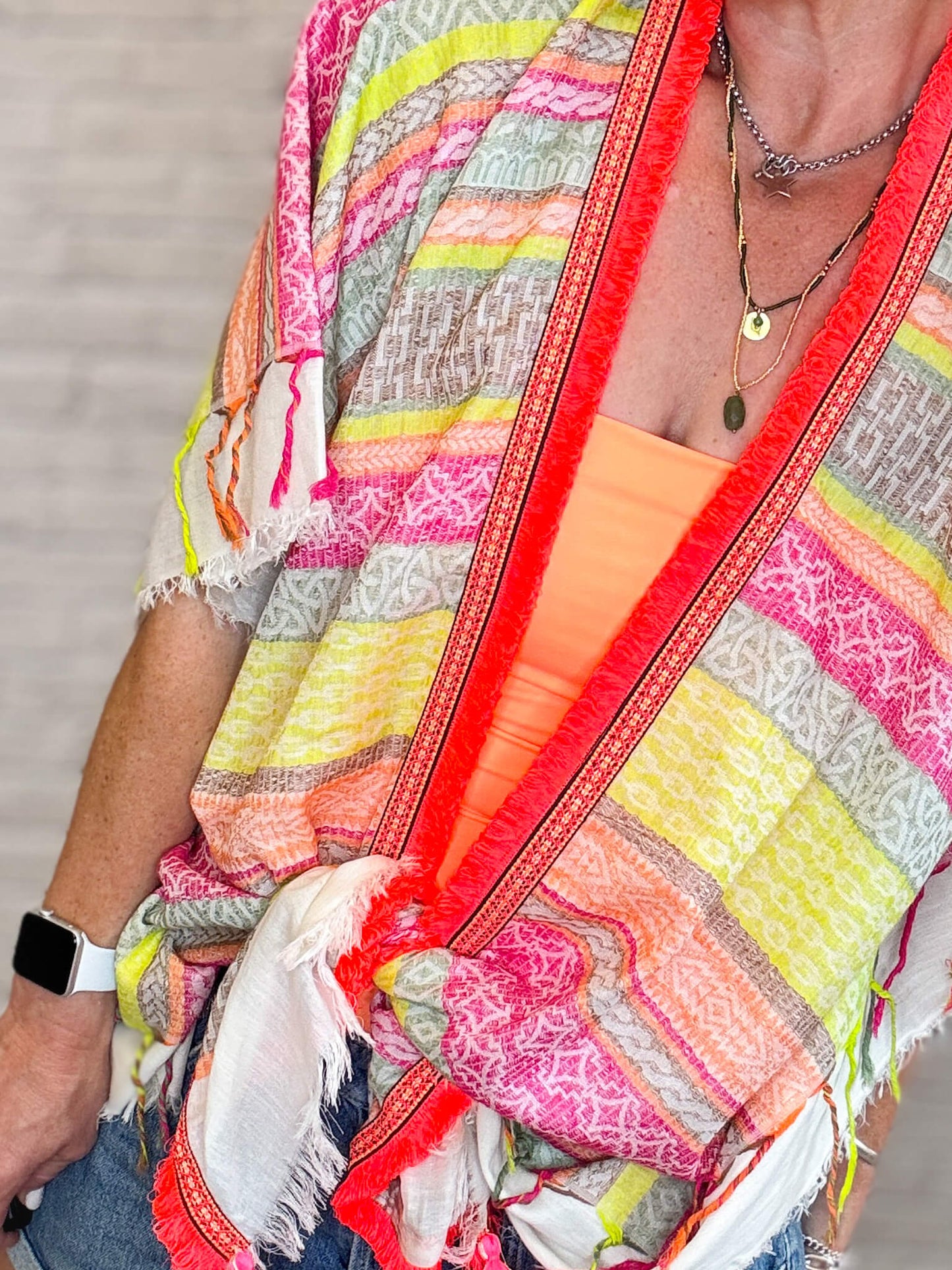 Neopolitan Kaftan with Neon Coral Trim