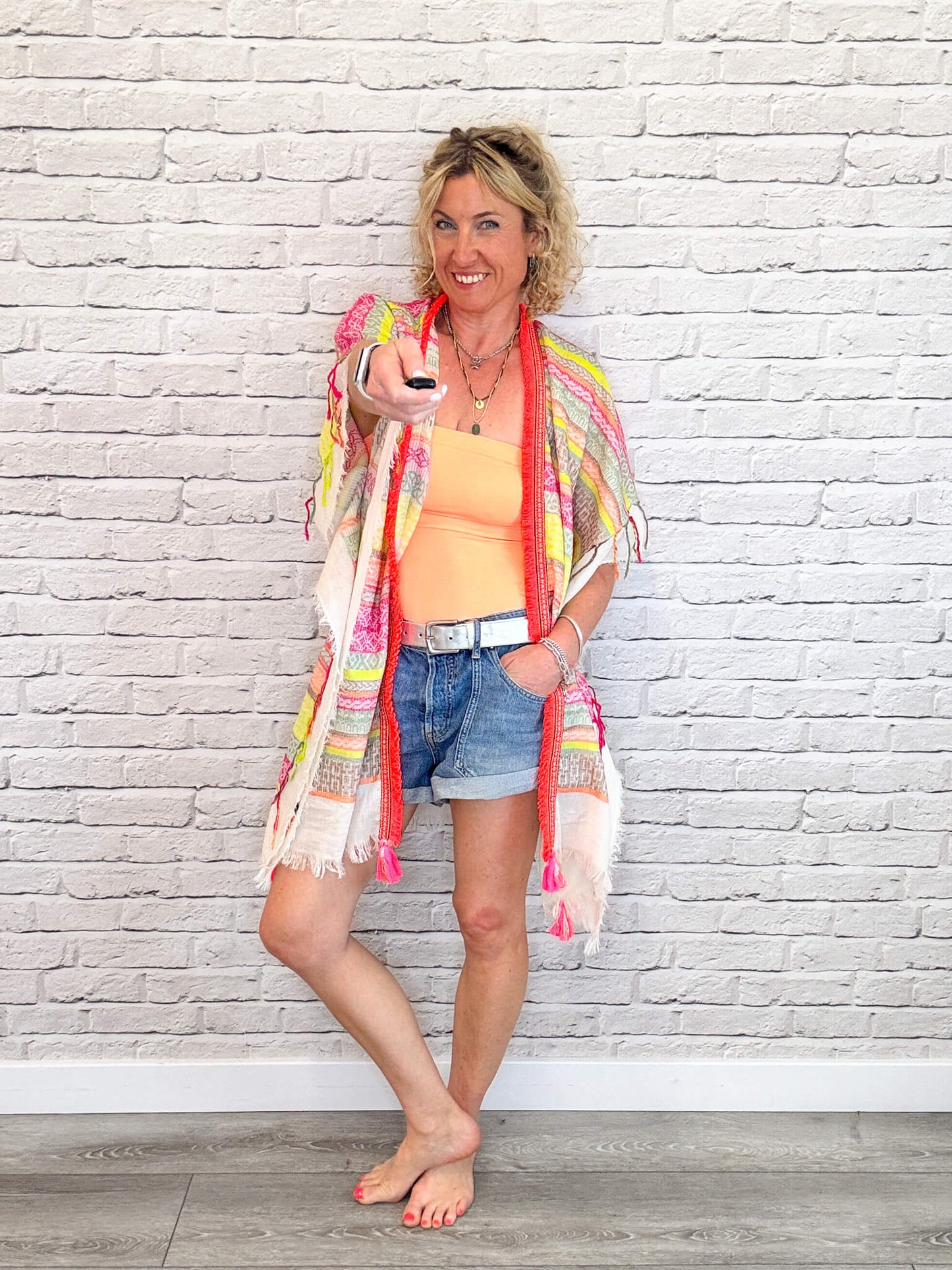 Neopolitan Kaftan with Neon Coral Trim
