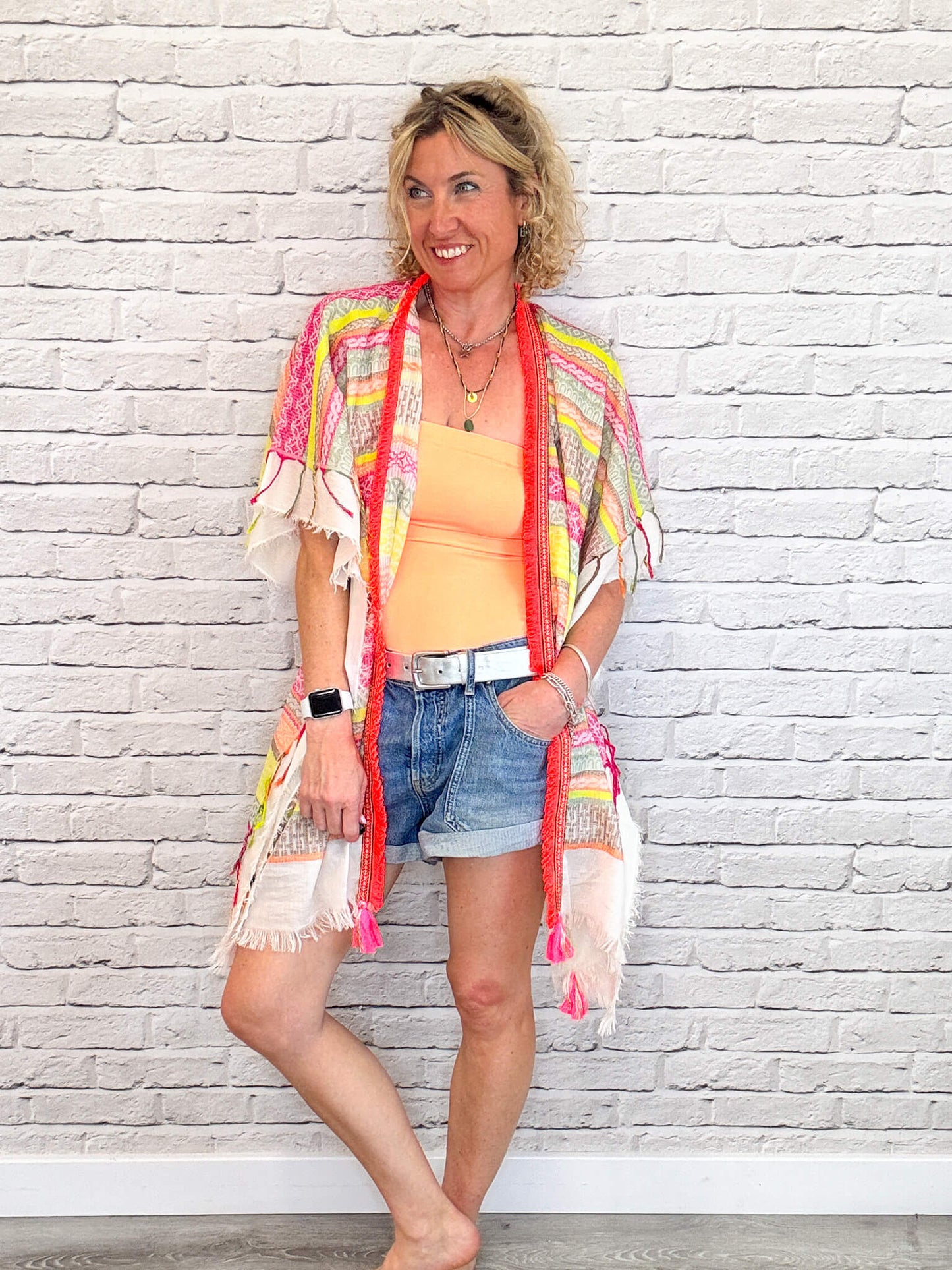 Neopolitan Kaftan with Neon Coral Trim