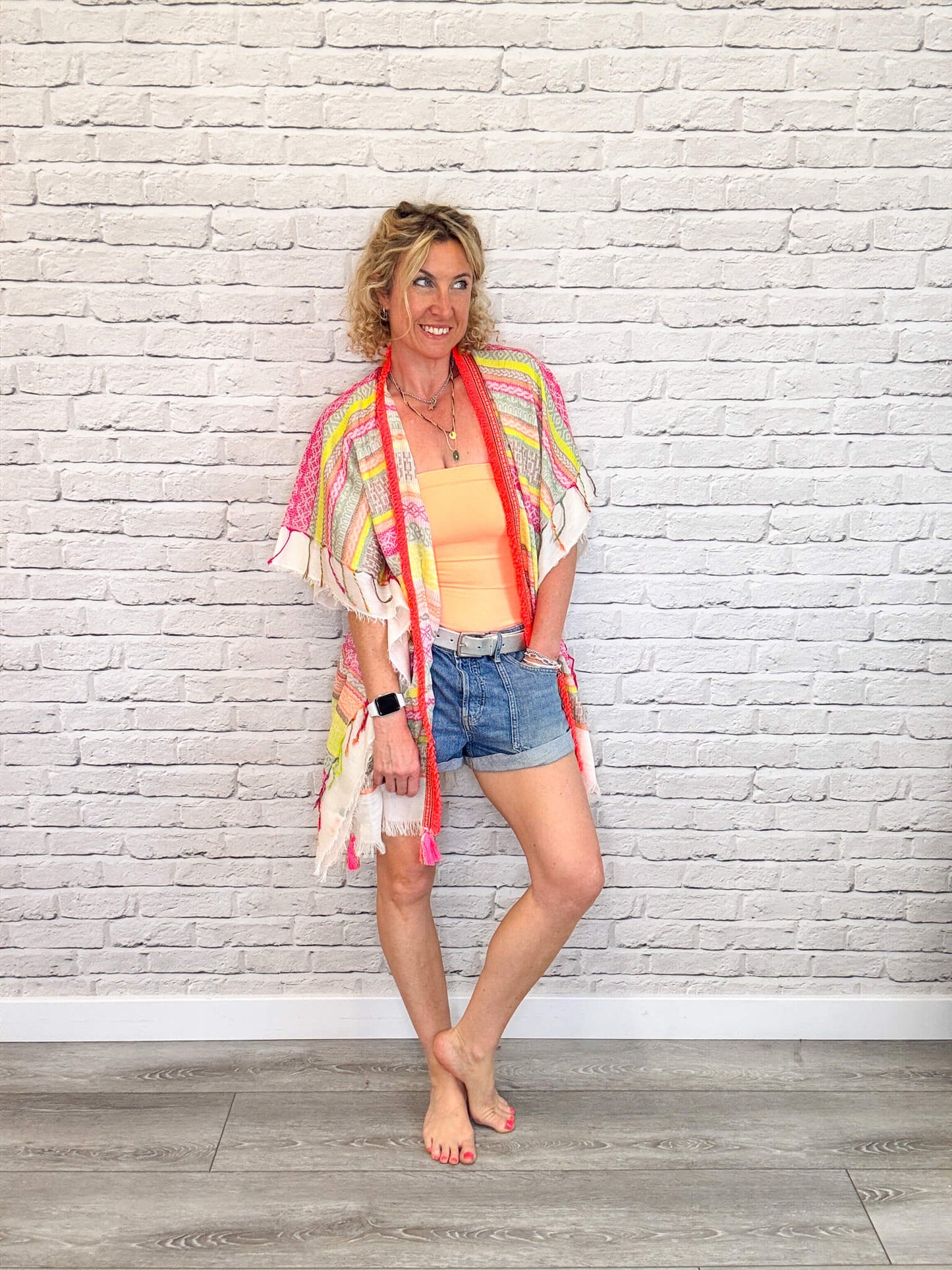 Neopolitan Kaftan with Neon Coral Trim