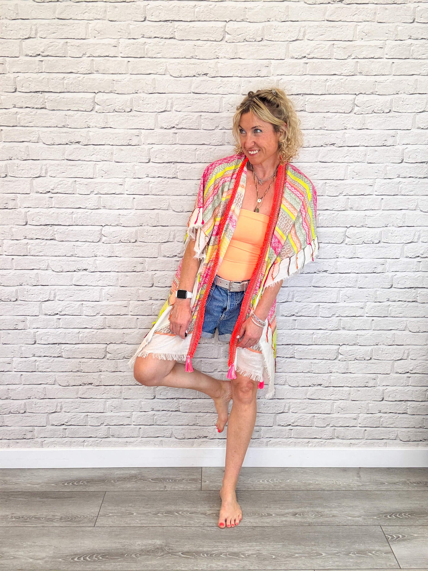 Neopolitan Kaftan with Neon Coral Trim