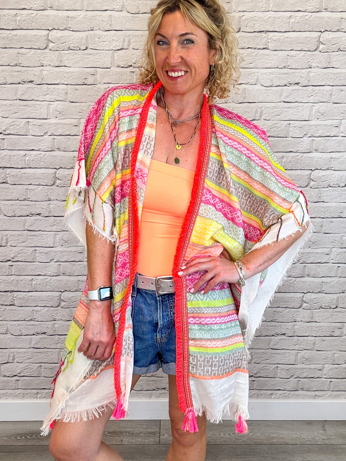 Neopolitan Kaftan with Neon Coral Trim