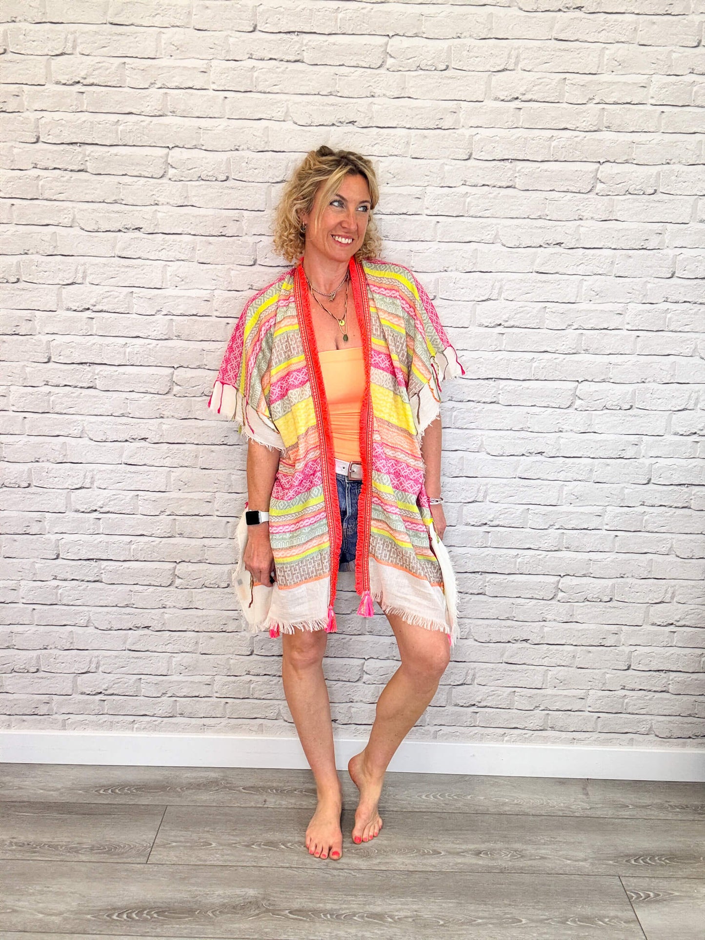 Neopolitan Kaftan with Neon Coral Trim