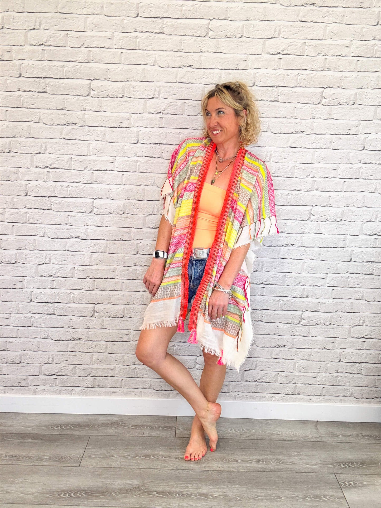 Neopolitan Kaftan with Neon Coral Trim