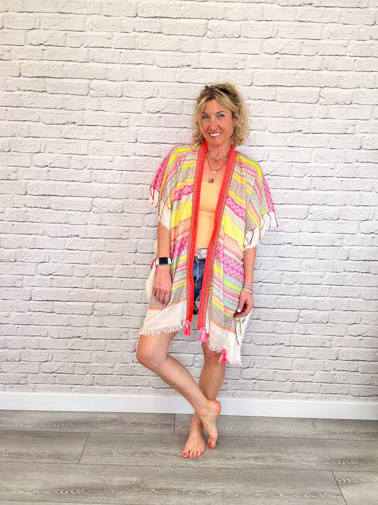 Neopolitan Kaftan with Neon Coral Trim