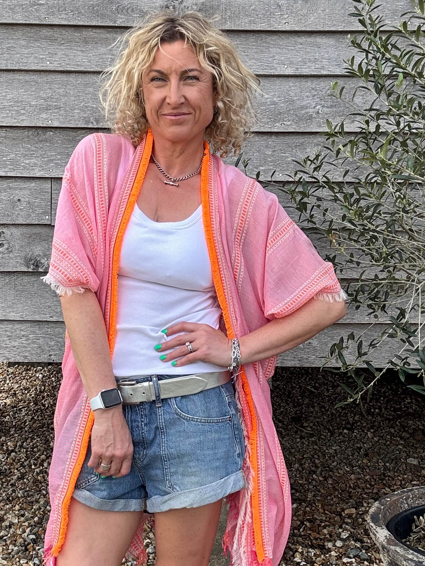 Pink & Orange Stripe Kaftan with Neon Orange Trim