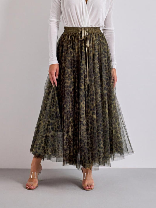 Leopard Tulle Skirt | Khaki/Brown