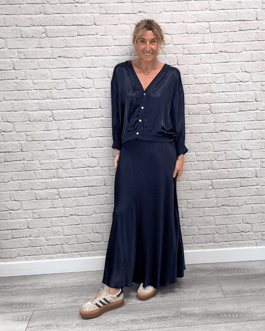 Orla Satin Top | Navy
