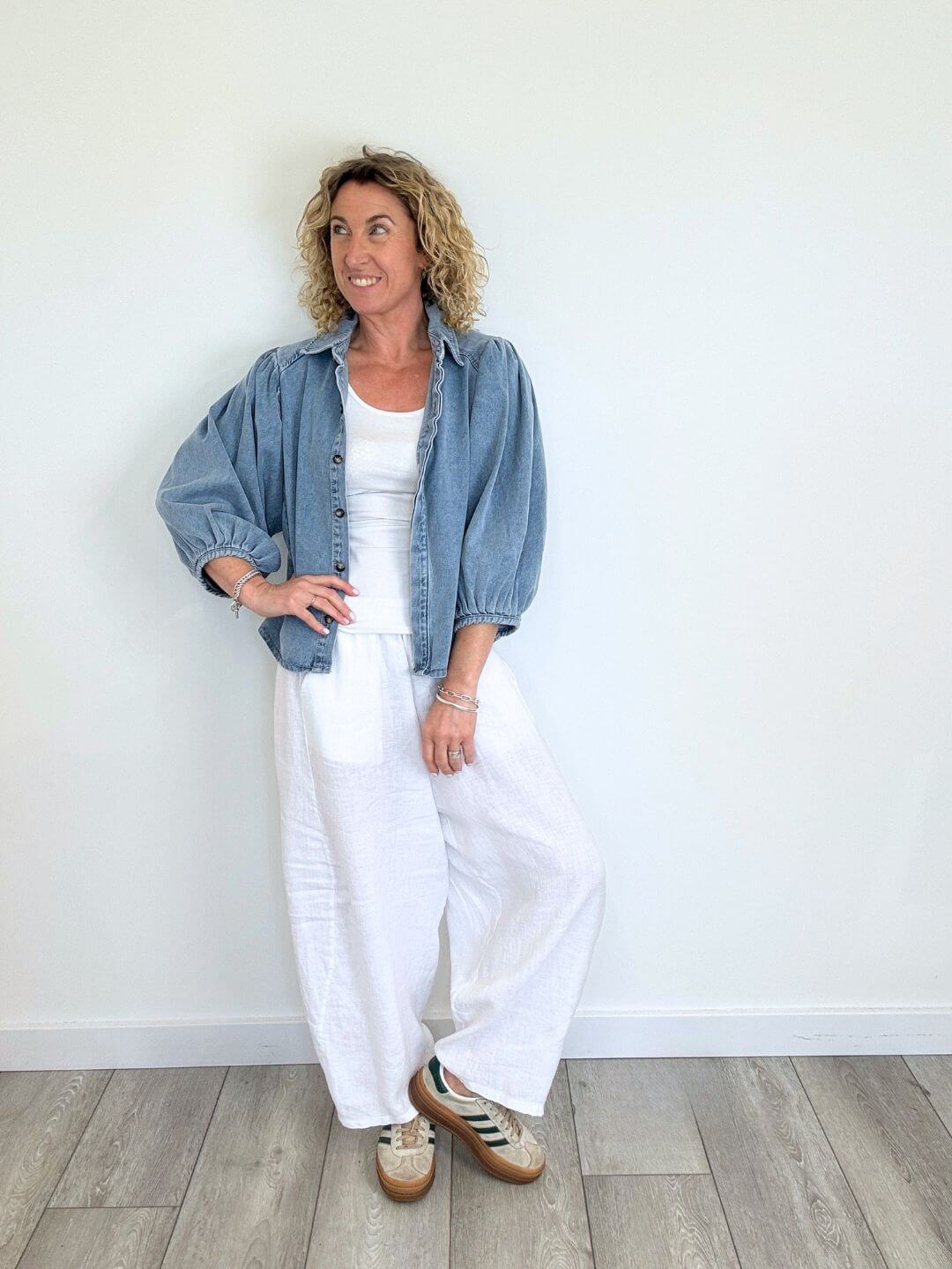 Miami Linen Barrel Trousers | White