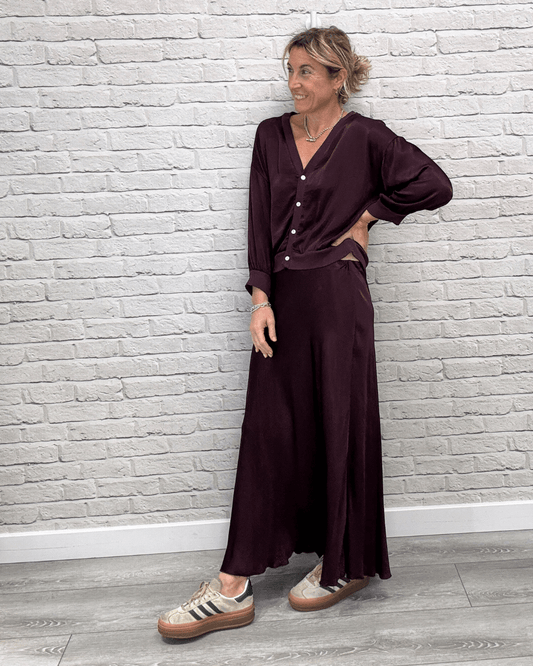 Orla Satin Top | Aubergine