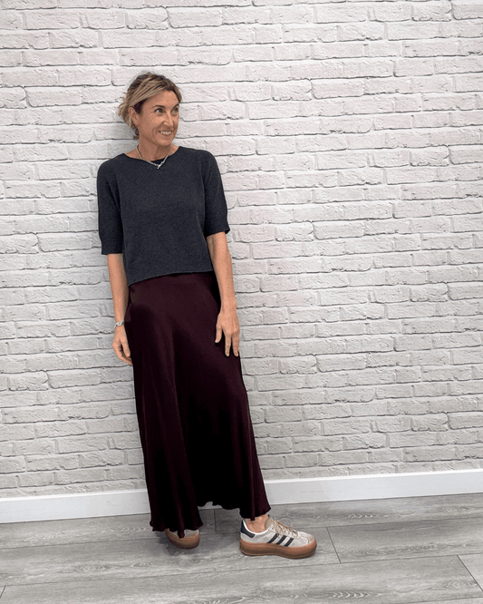 Orla Satin Slip Skirt | Aubergine