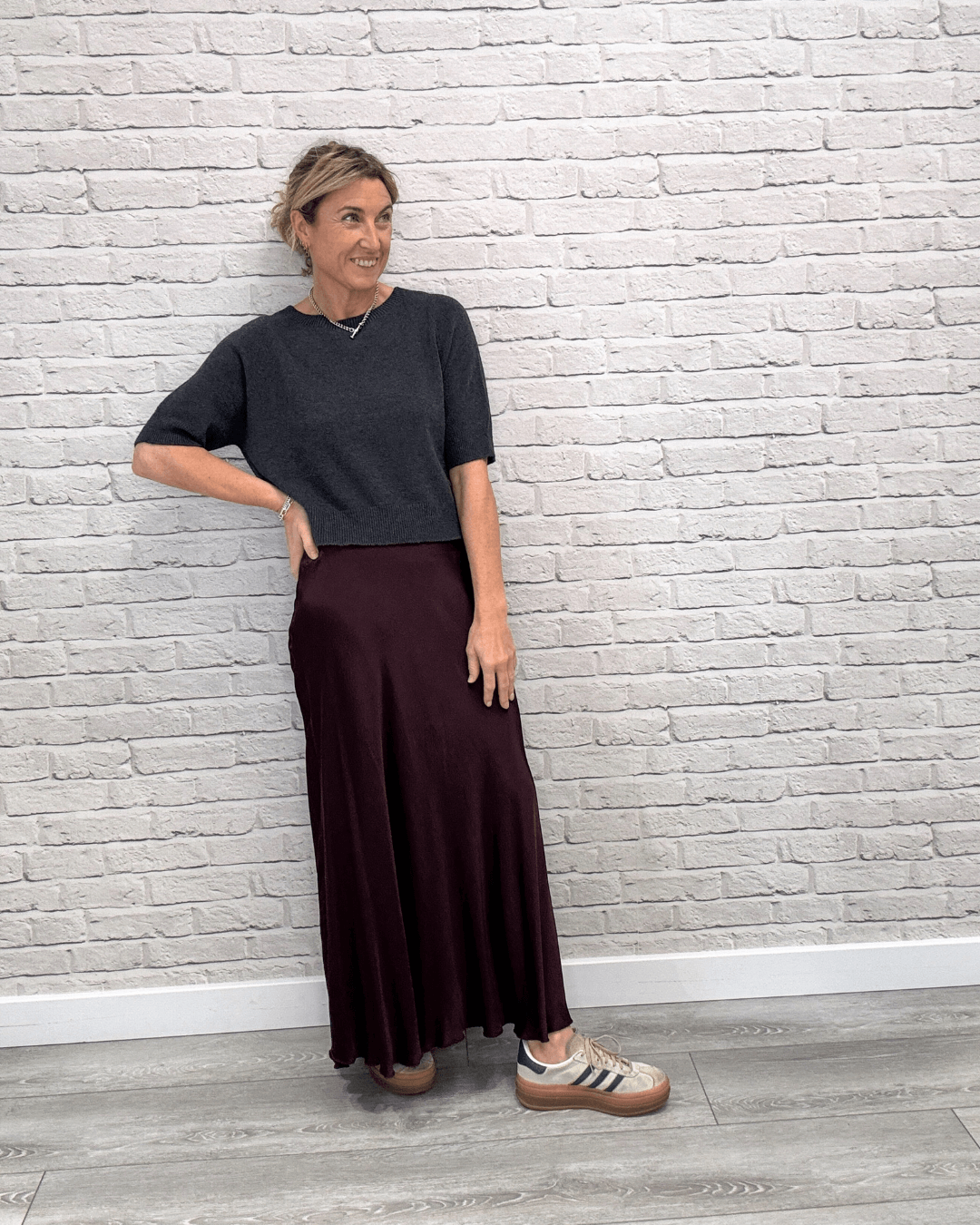 Orla Satin Slip Skirt | Aubergine