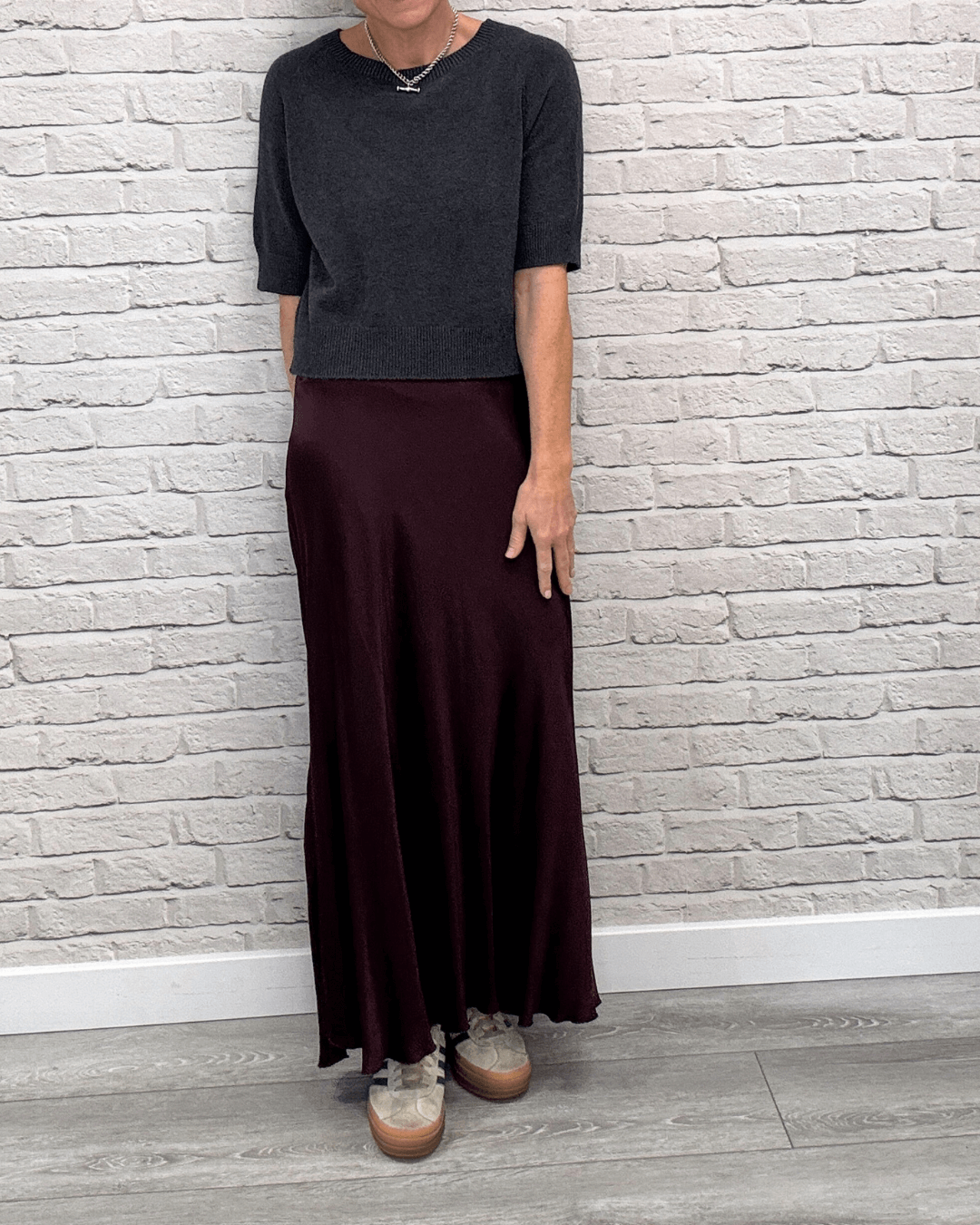 Orla Satin Slip Skirt | Aubergine