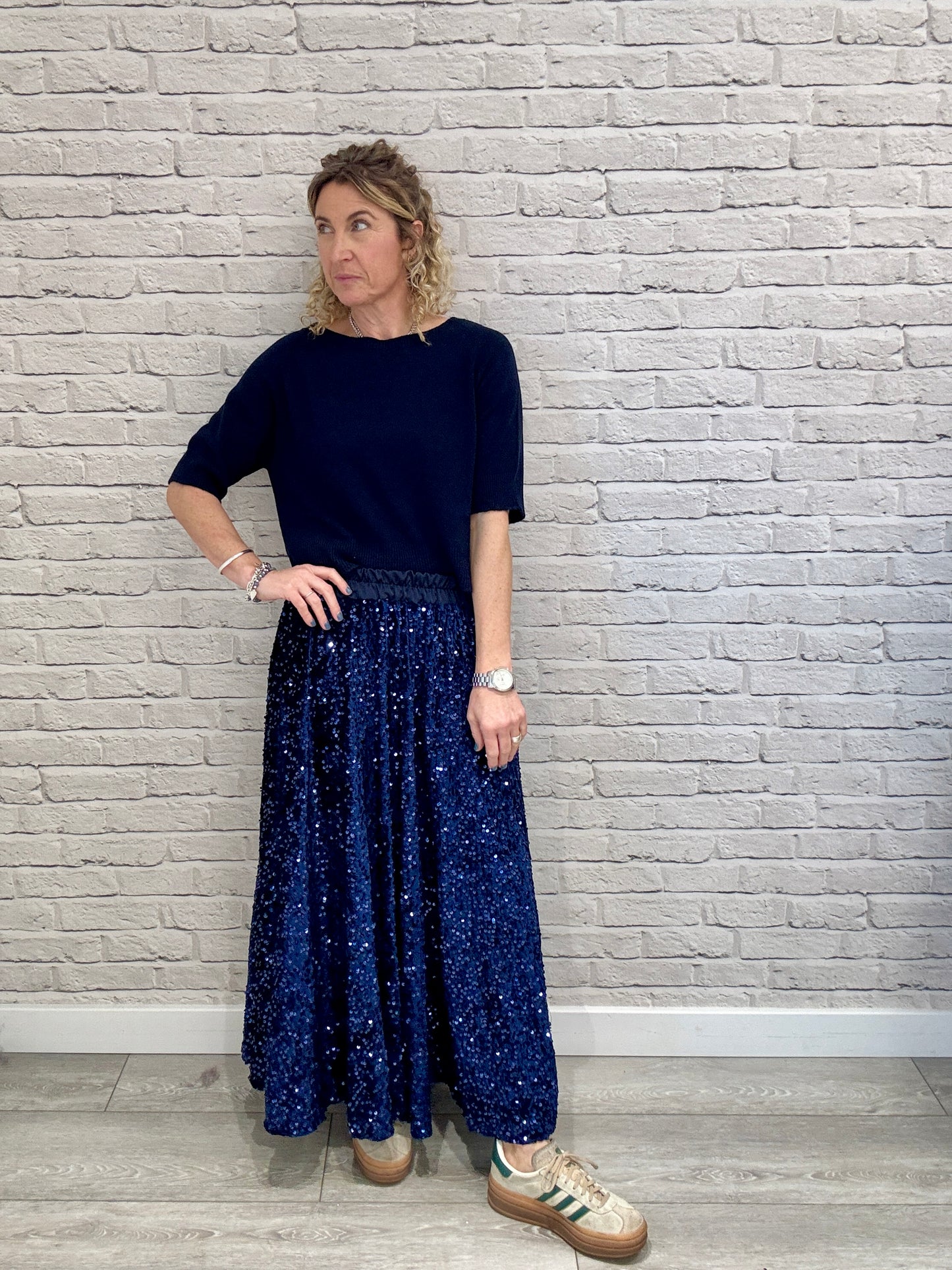 Lopez Velvet Sequin Maxi Skirt | Navy
