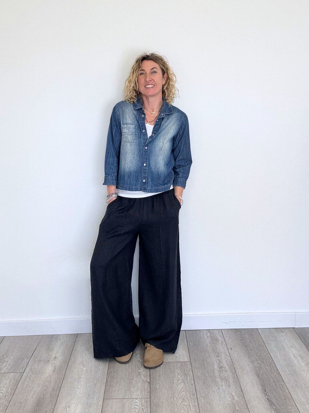 Lilly Linen Wide Leg Trousers - Navy