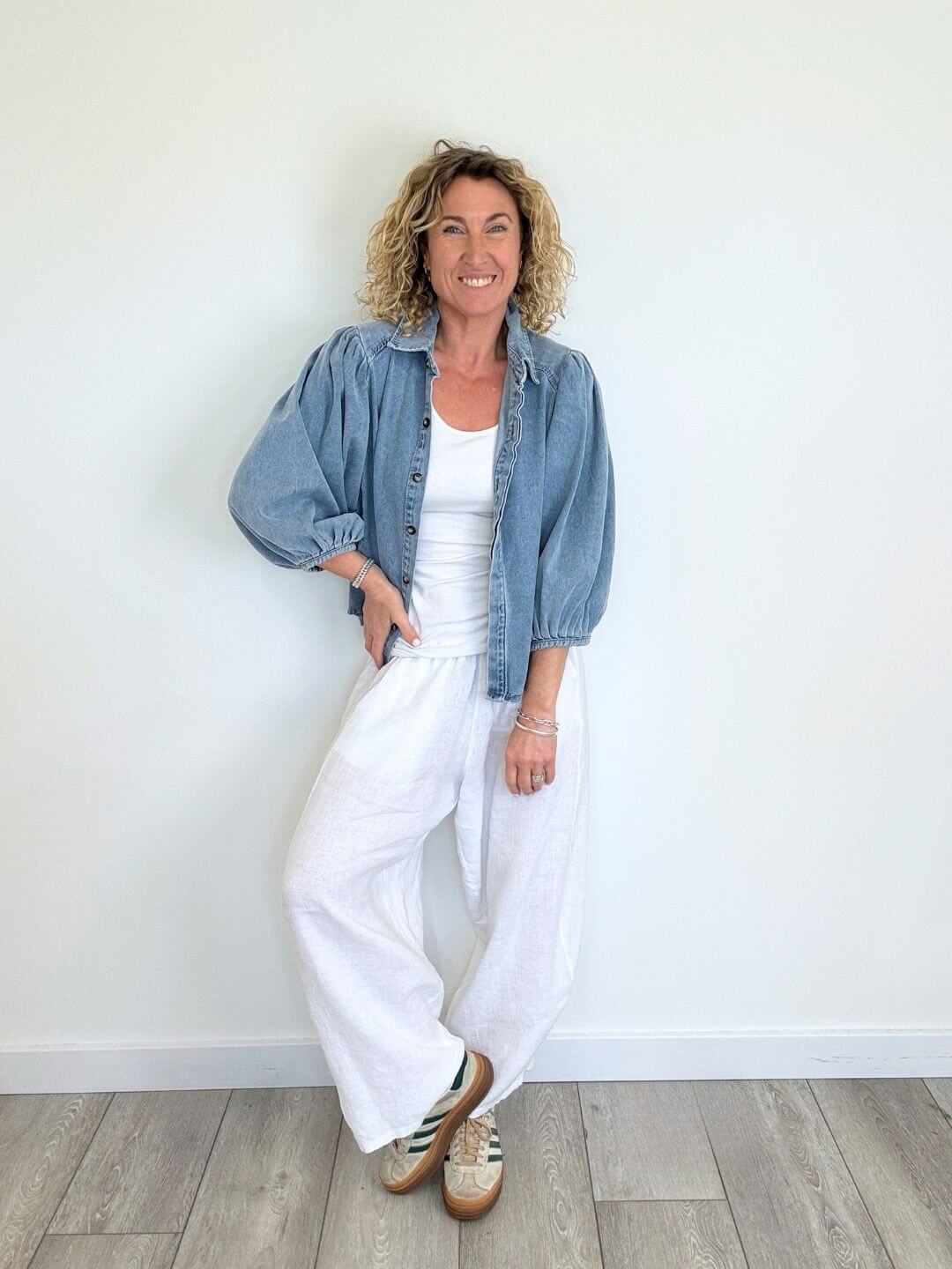Miami Linen Barrel Trousers | White