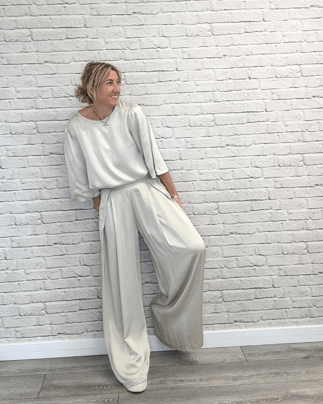 Gia Satin Palazzo Trousers | Champagne