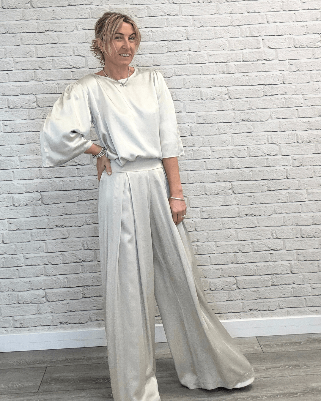 Gia Satin Palazzo Trousers | Champagne