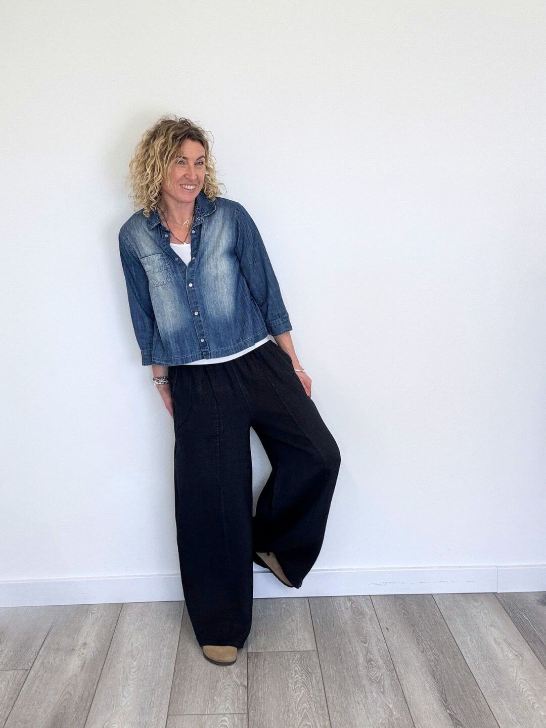 Lilly Linen Wide Leg Trousers - Navy