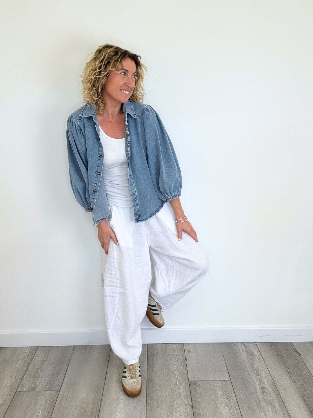 Miami Linen Barrel Trousers | White