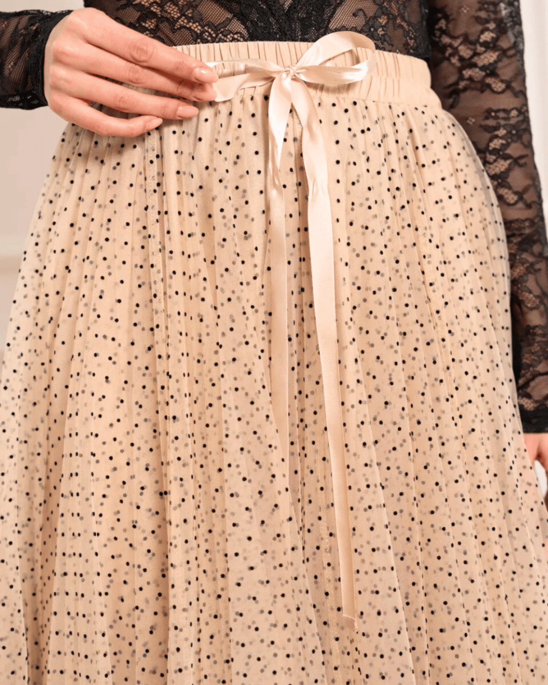 Polka Dot Tulle Skirt | Beige