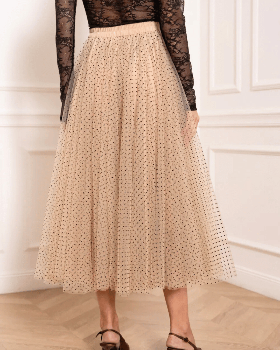 Polka Dot Tulle Skirt | Beige