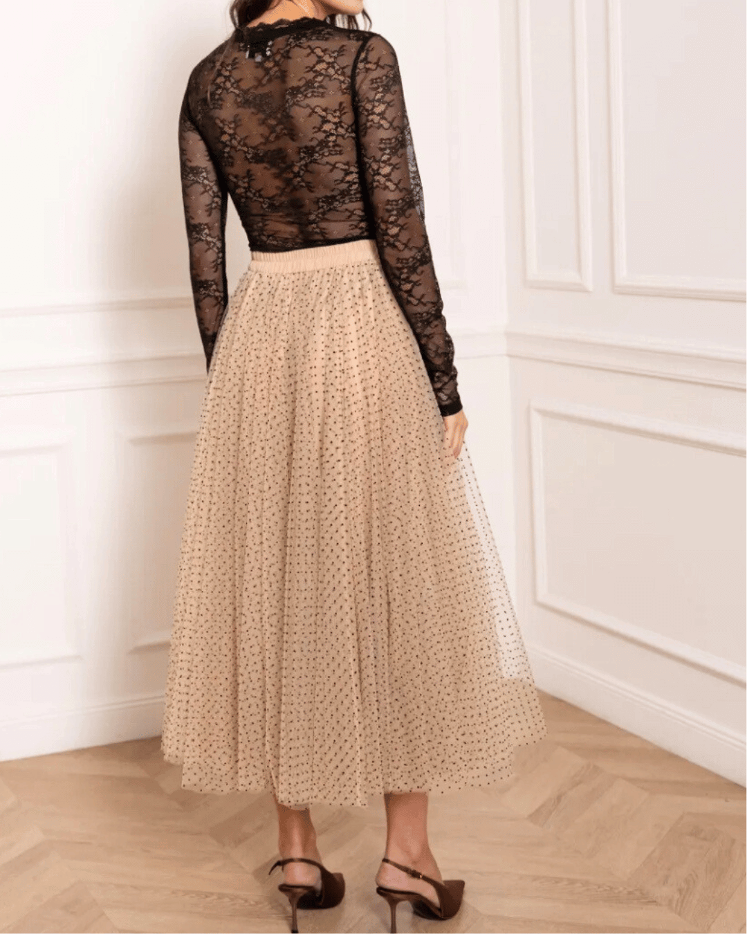 Polka Dot Tulle Skirt | Beige