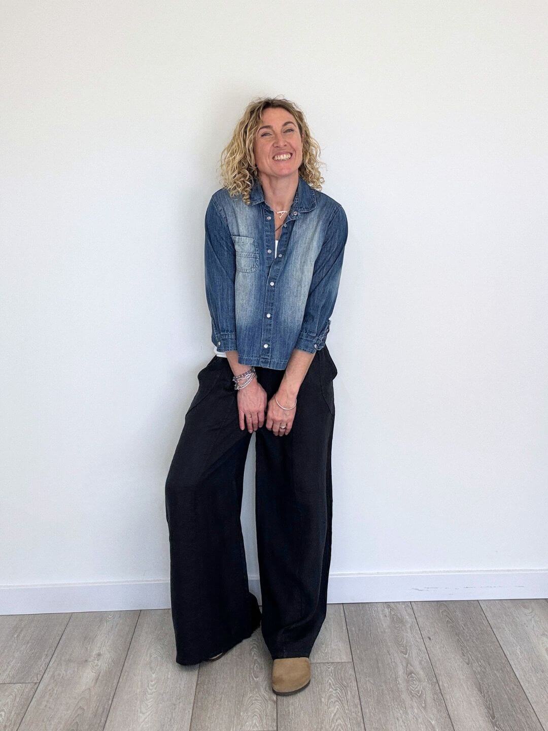 Lilly Linen Wide Leg Trousers - Navy
