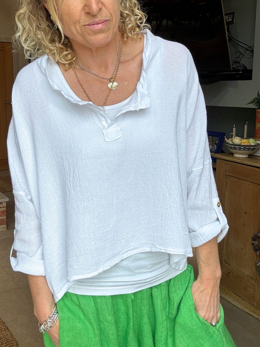 SECONDS - Gracie Linen Top | White