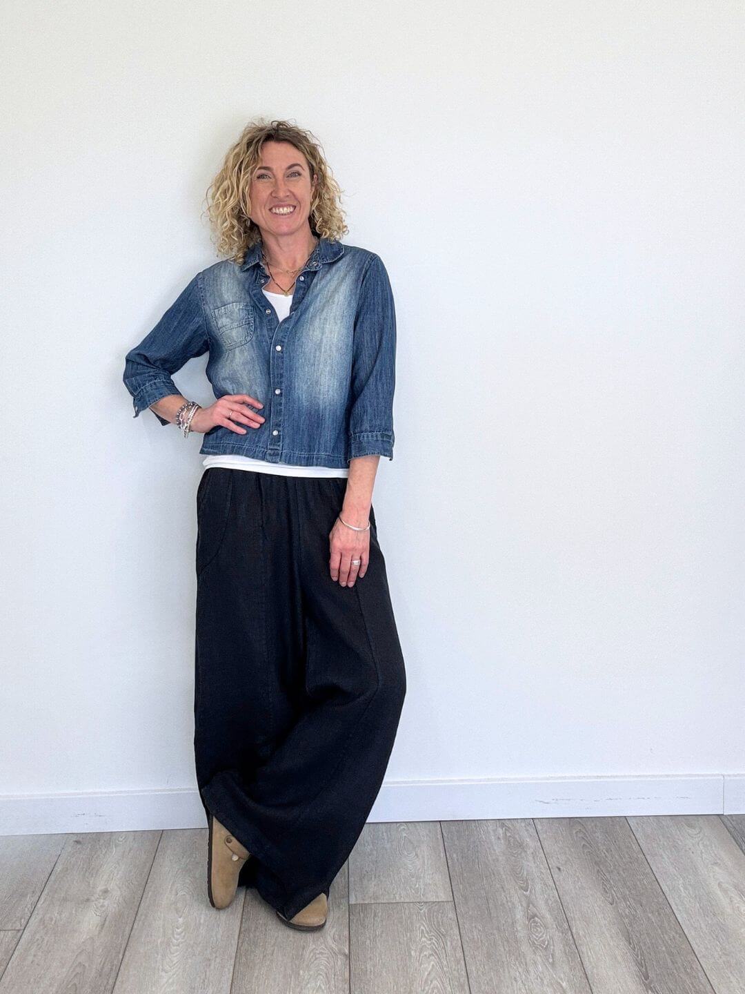Lilly Linen Wide Leg Trousers - Navy