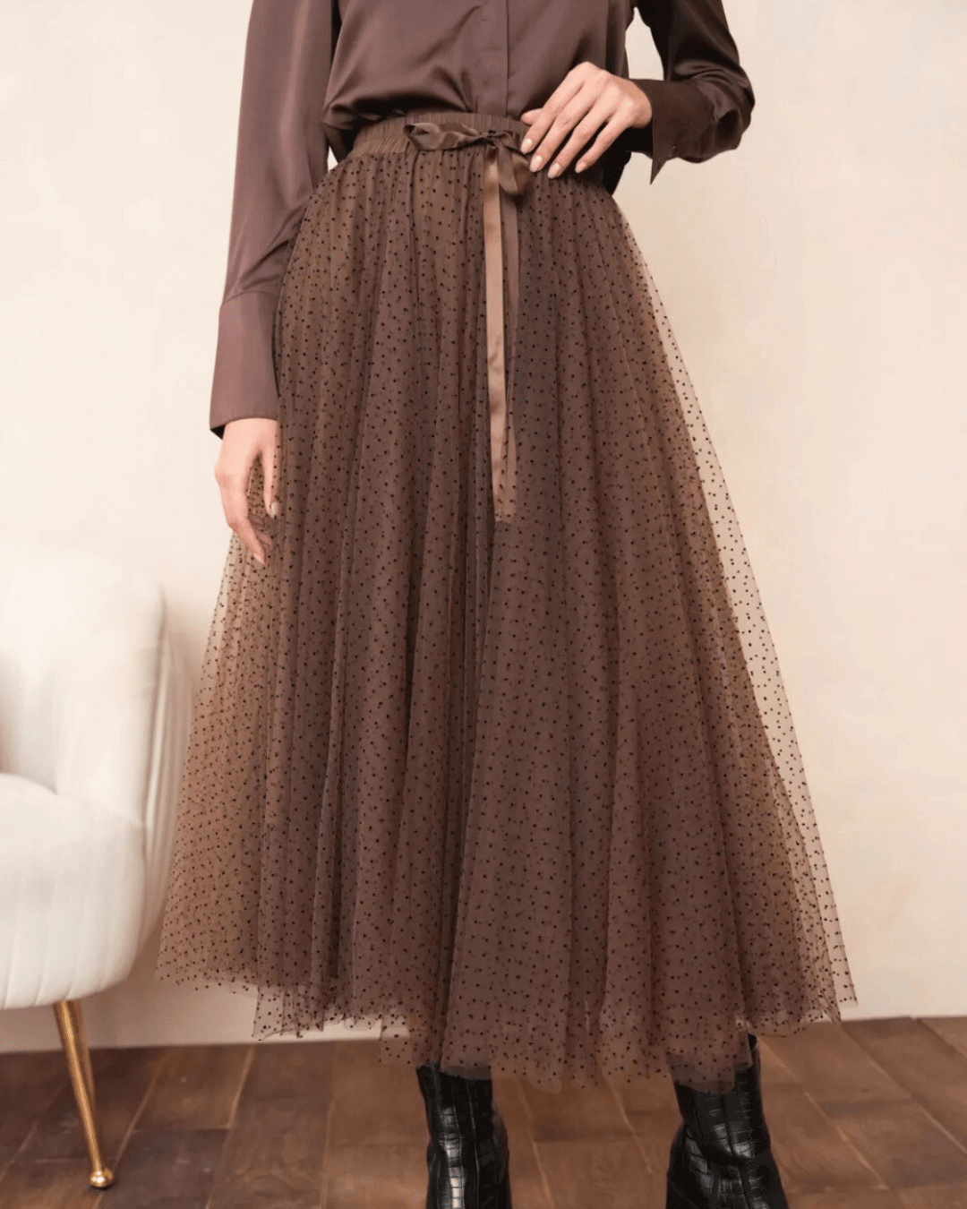 Polka Dot Tulle Skirt | Chocolate