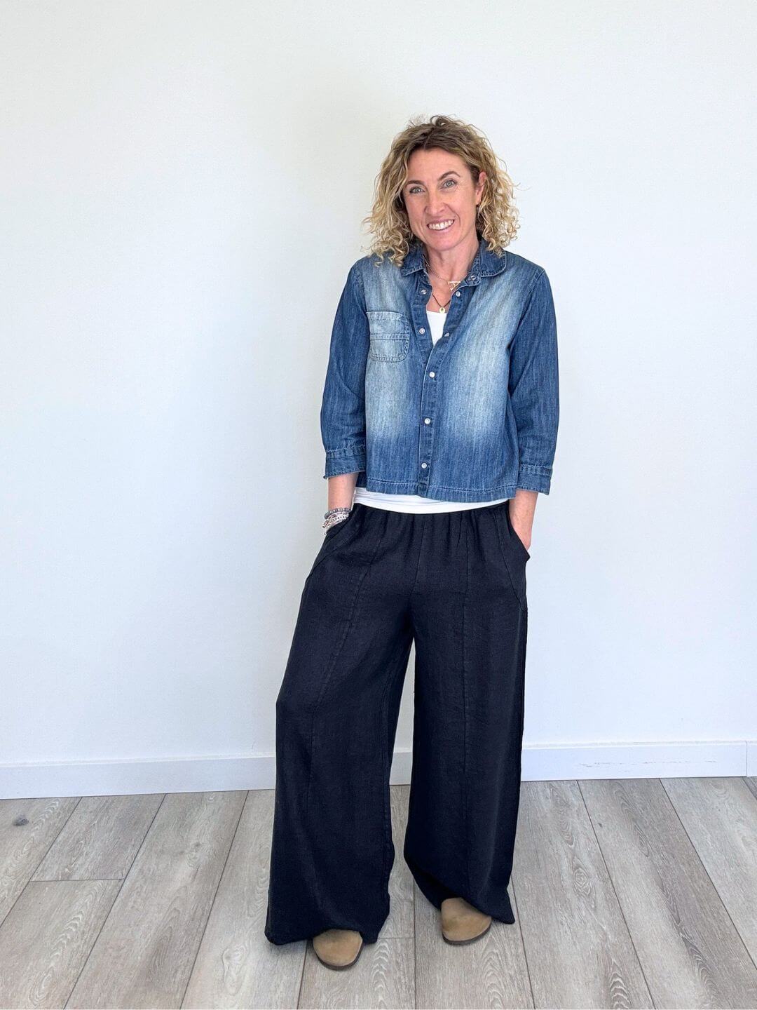 Lilly Linen Wide Leg Trousers - Navy