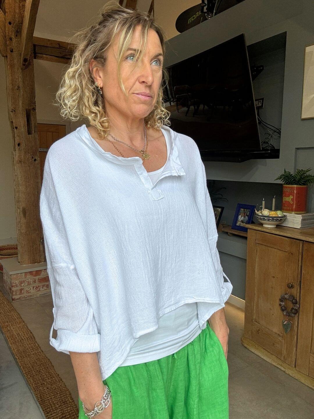 SECONDS - Gracie Linen Top | White