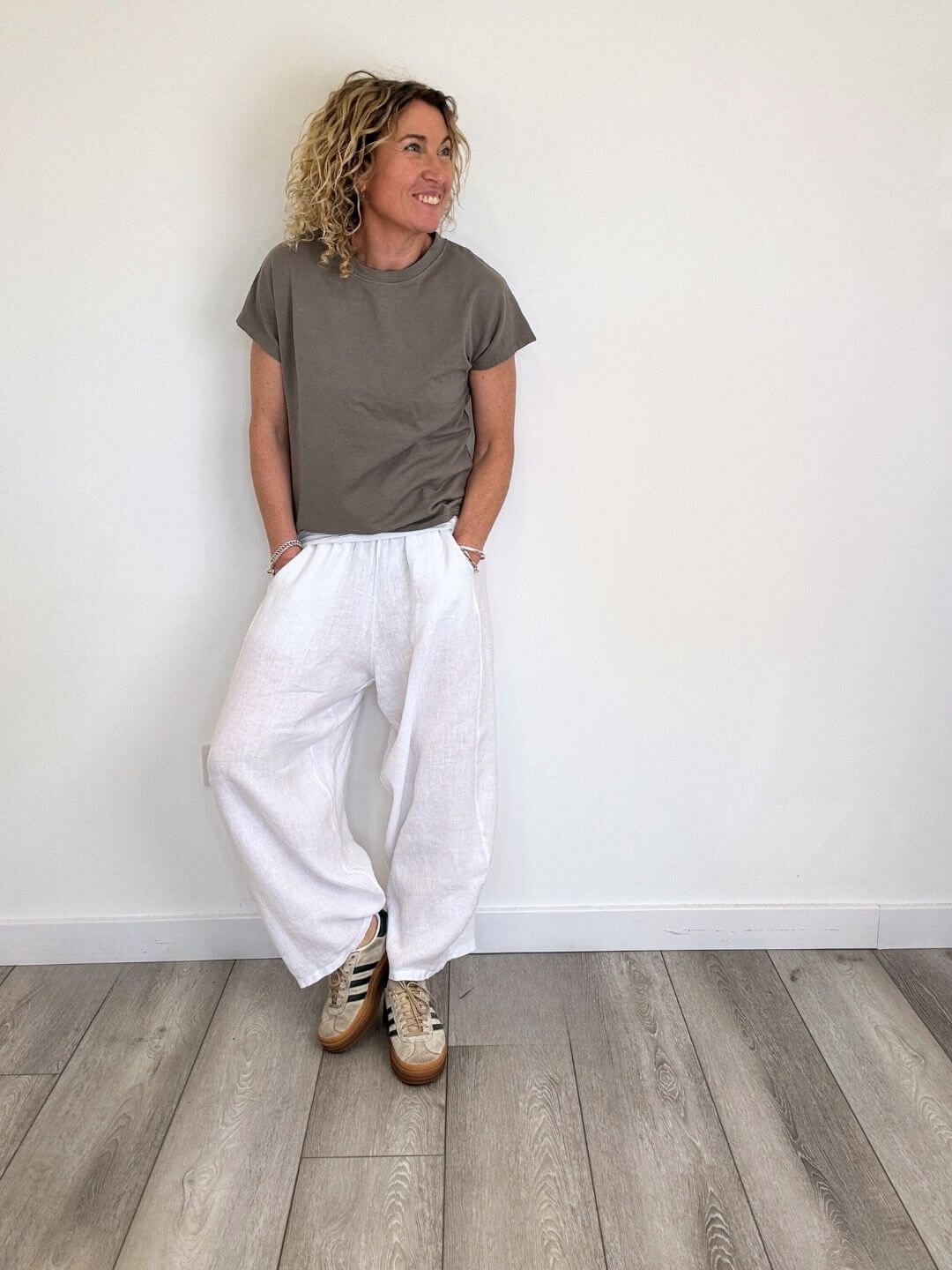 Miami Linen Barrel Trousers | White