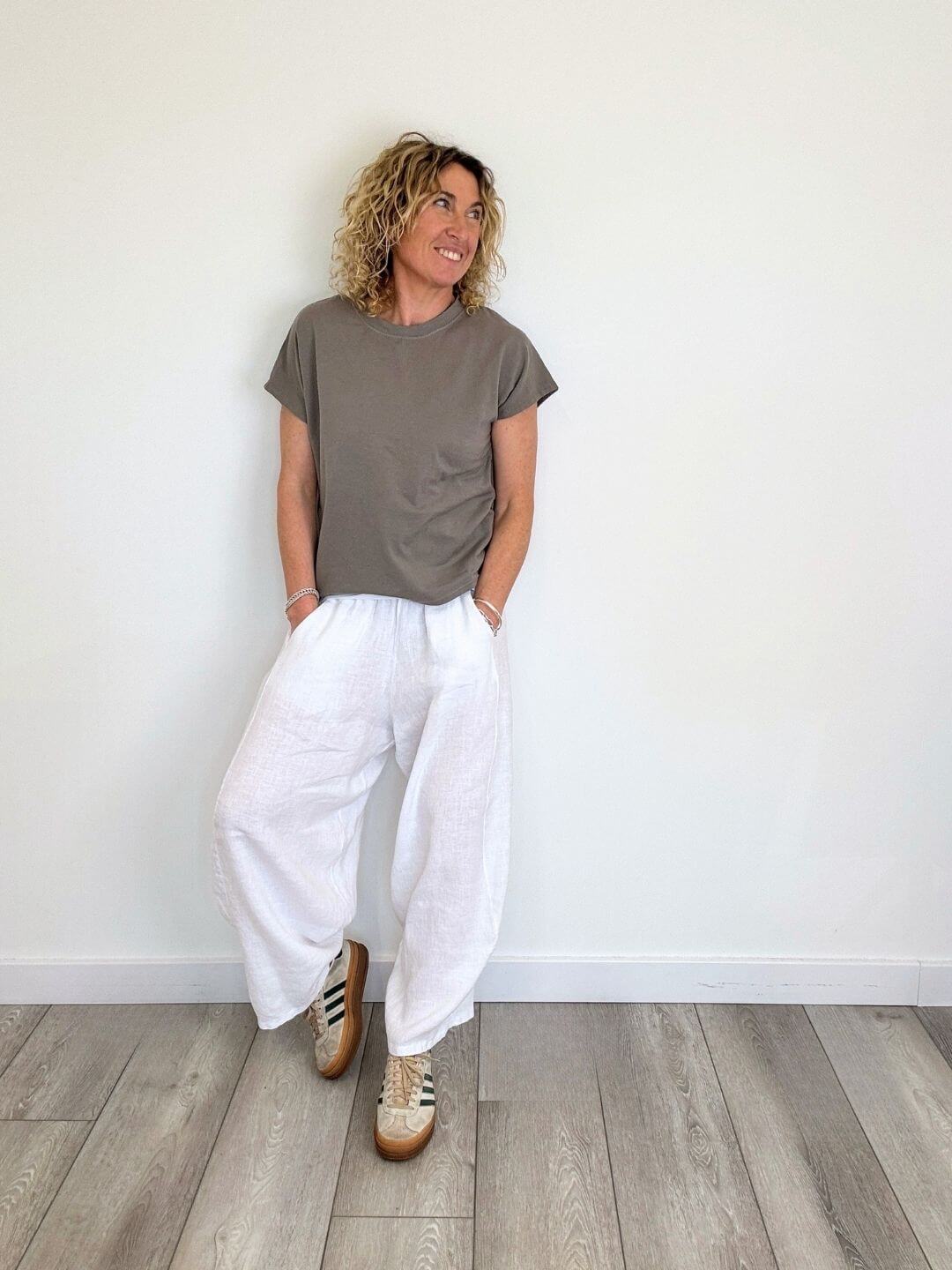 Miami Linen Barrel Trousers | White