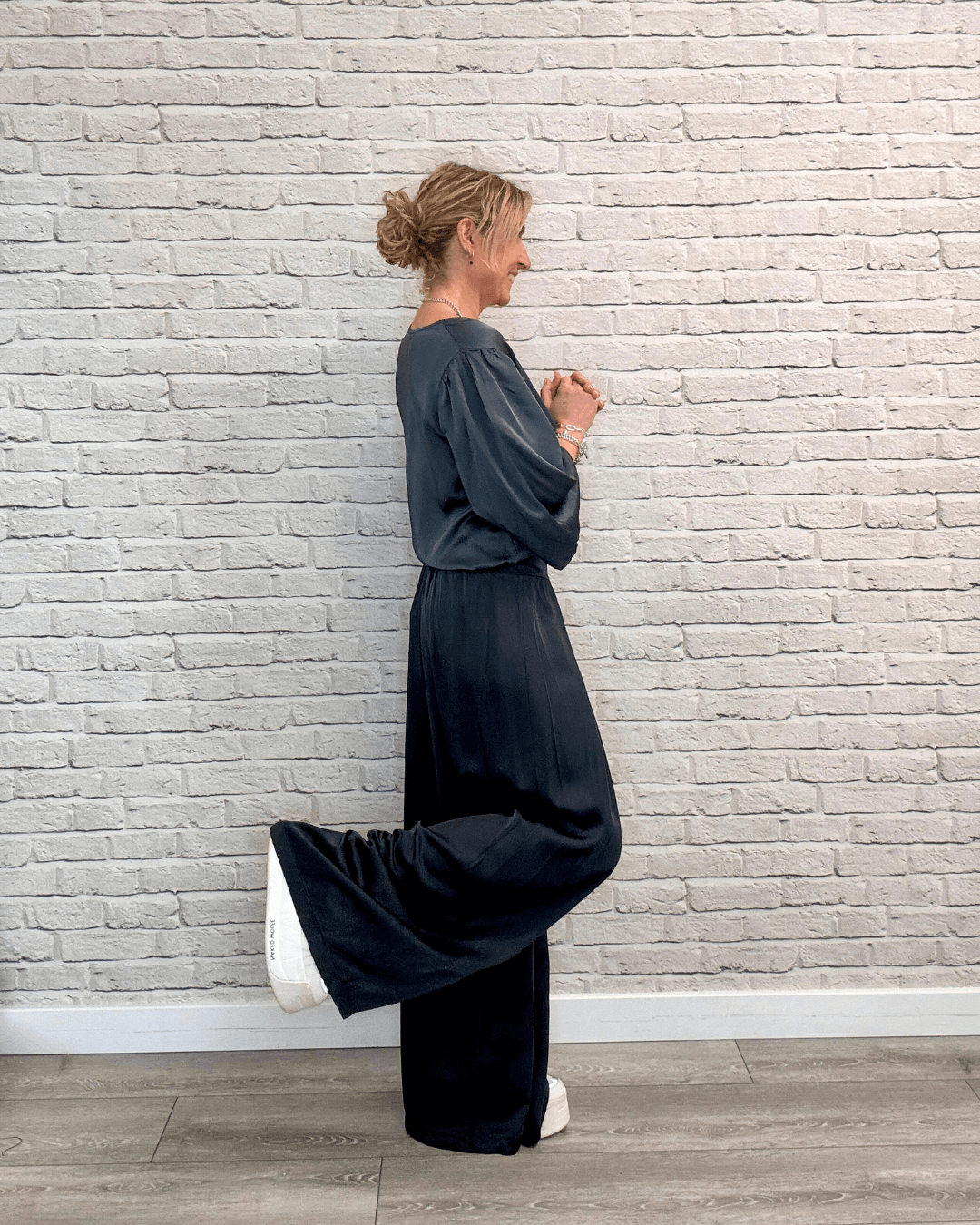 Gia Wide Sleeve Satin Top | Storm Grey