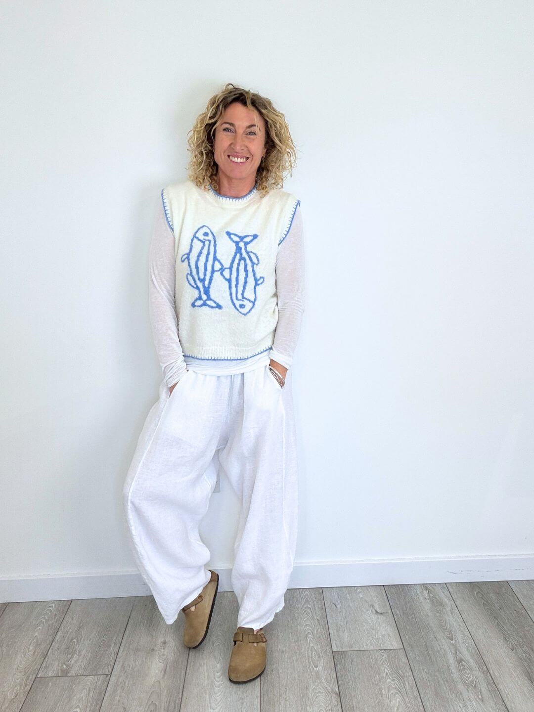 Miami Linen Barrel Trousers | White