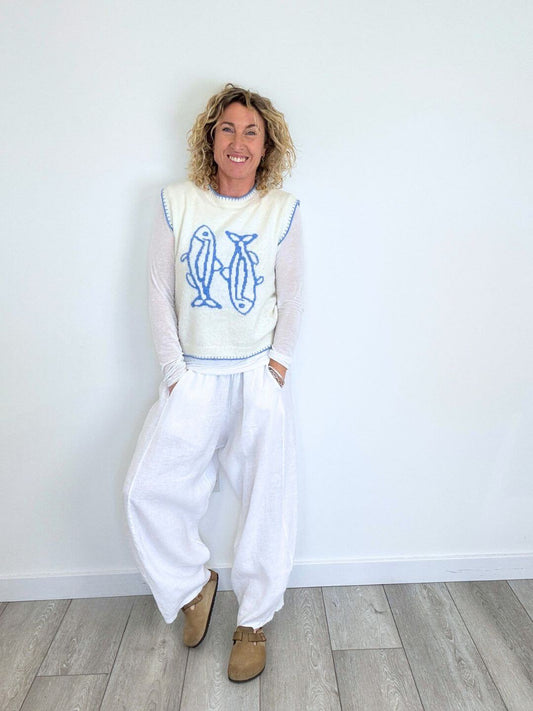 Miami Linen Barrel Trousers | White
