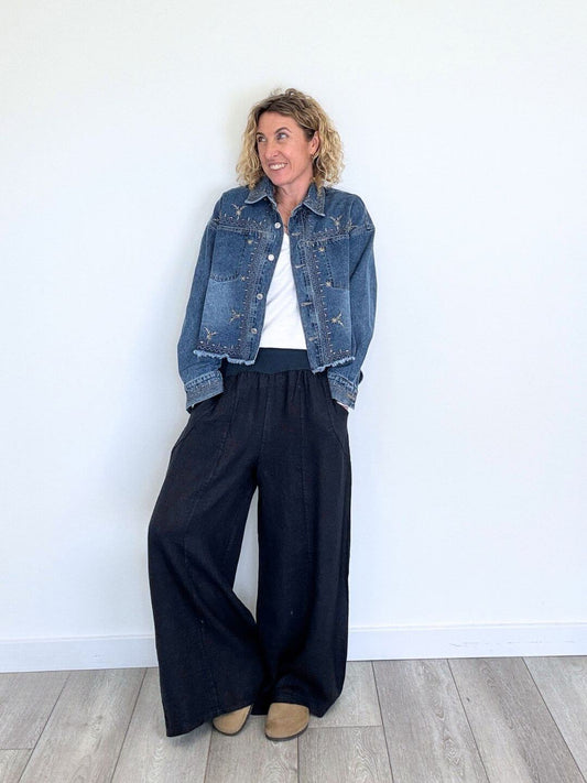 Lilly Linen Wide Leg Trousers - Navy