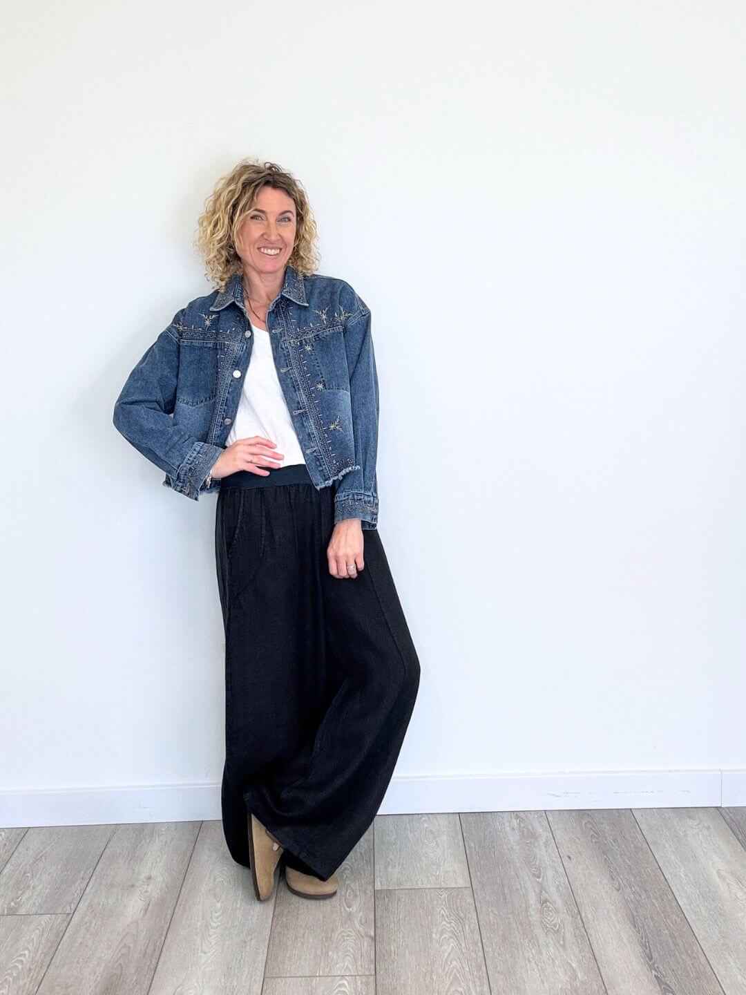 Lilly Linen Wide Leg Trousers - Navy