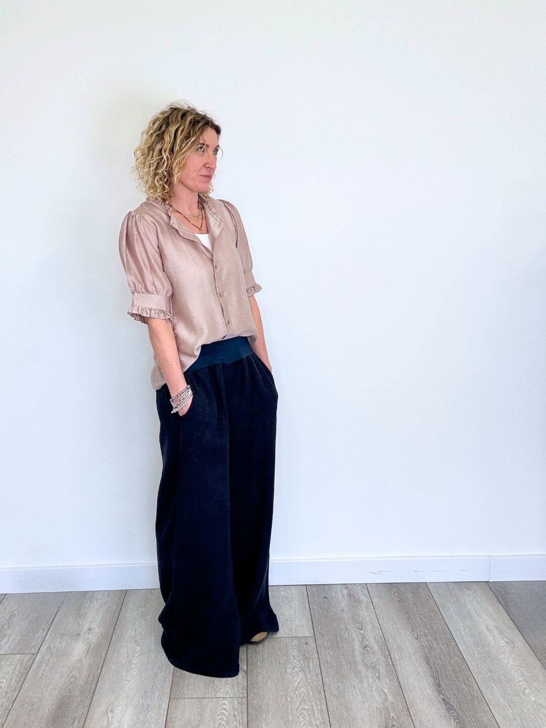 Lilly Linen Wide Leg Trousers - Navy