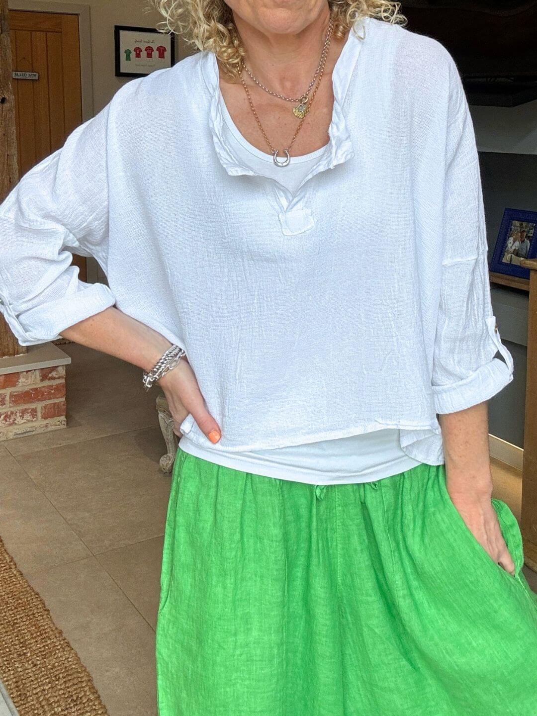 SECONDS - Gracie Linen Top | White