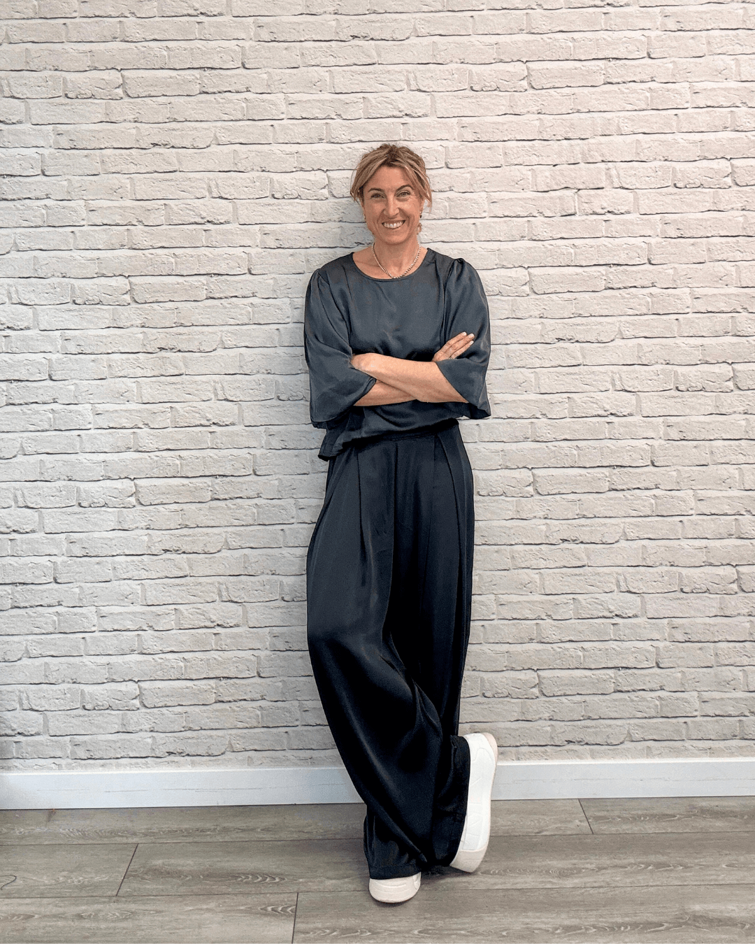 Gia Satin Palazzo Trousers | Storm Grey