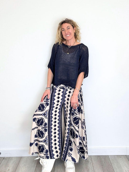 Roma Wide Leg Palazzo Trousers | Navy