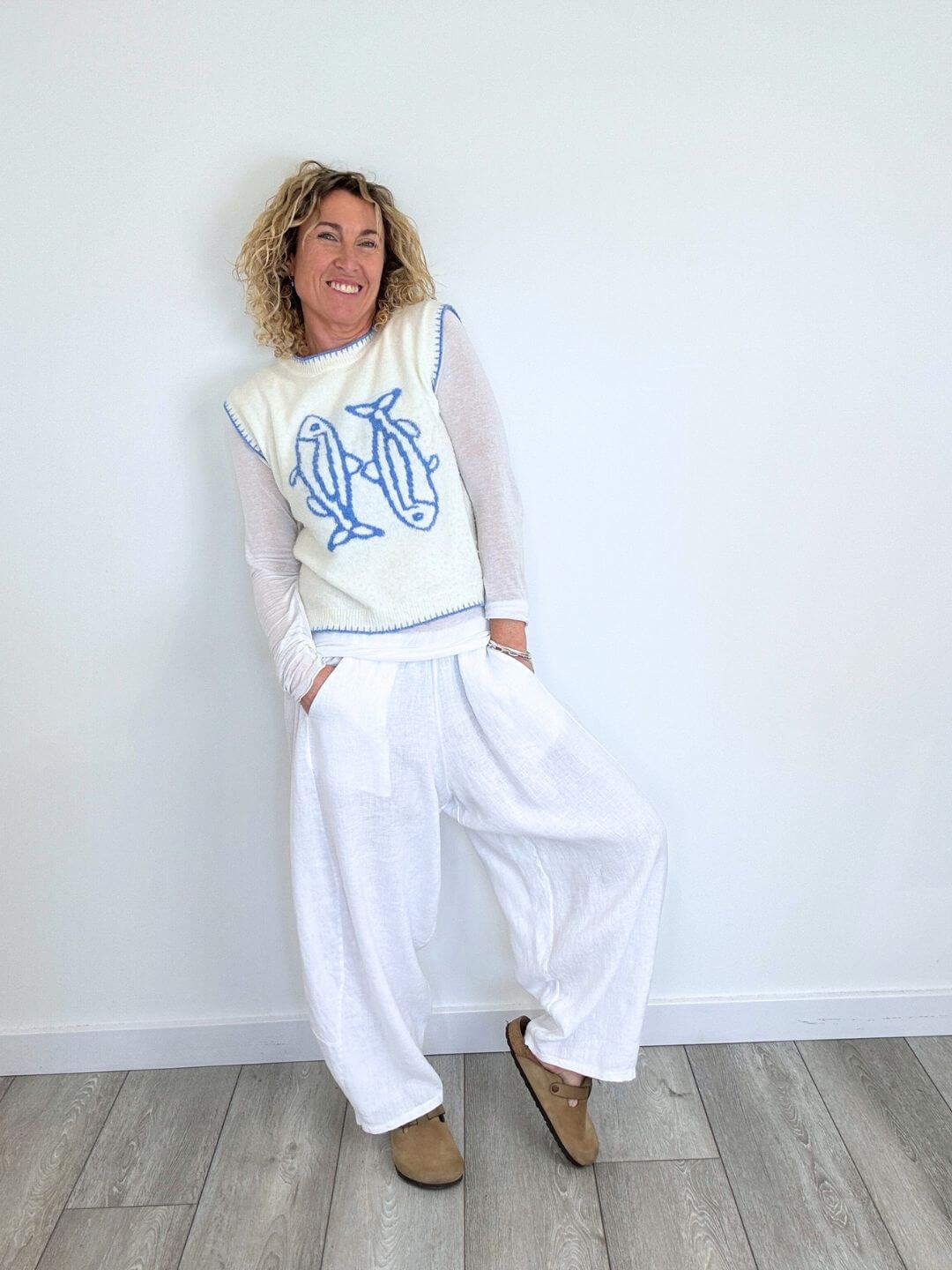 Miami Linen Barrel Trousers | White