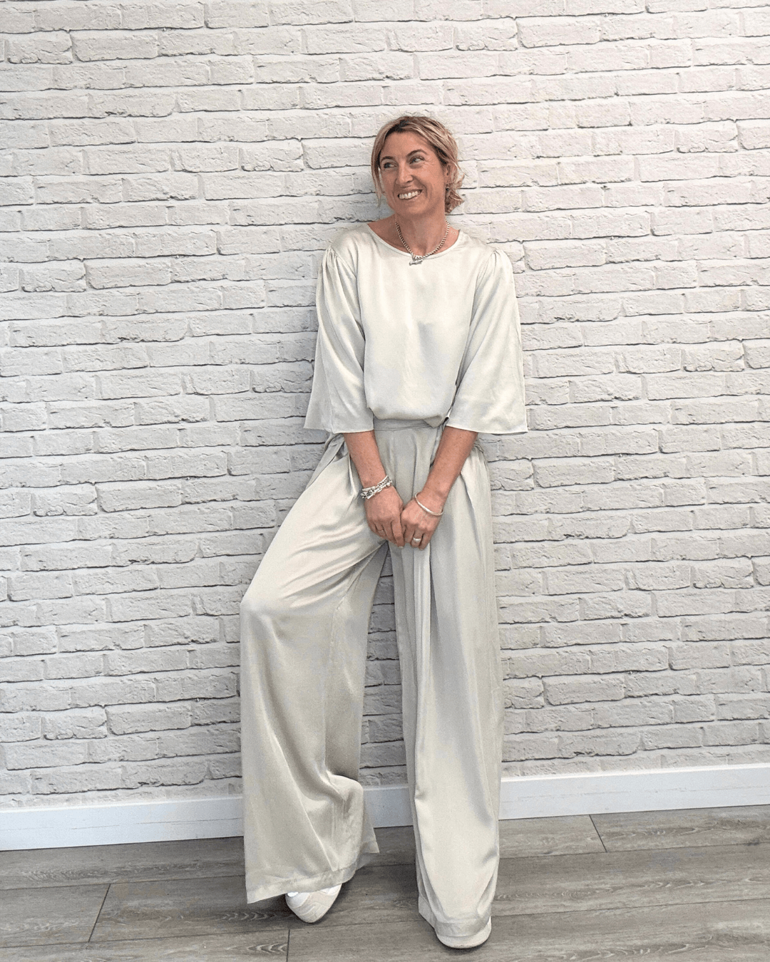 Gia Wide Sleeve Satin Top | Champagne