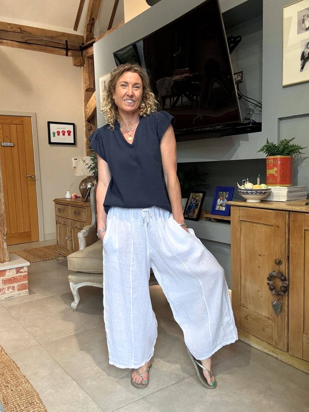 Gaucho Linen Pants | White