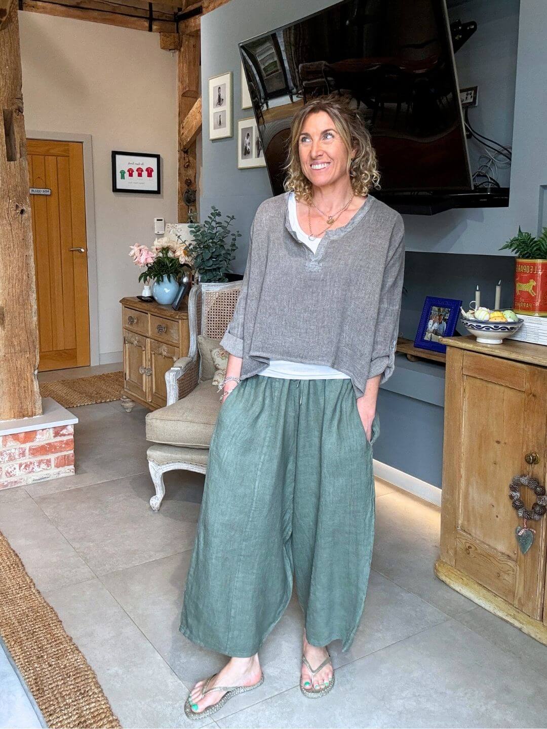 Gaucho Linen Pants | Khaki