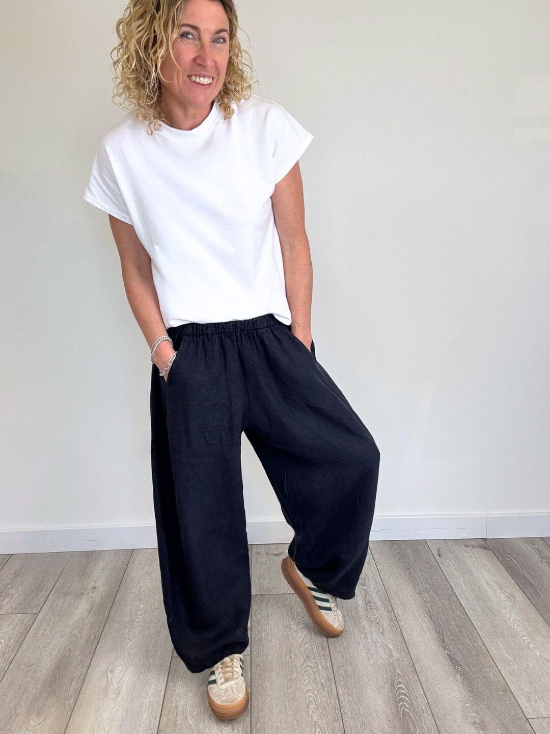 Miami Linen Barrel Trousers | Navy