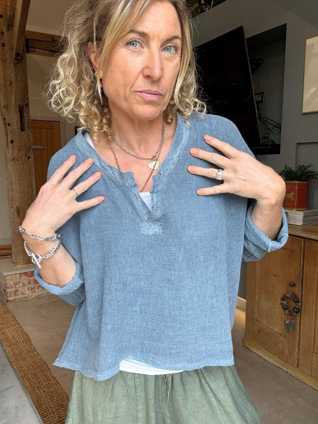 Gracie Linen Top | Denim